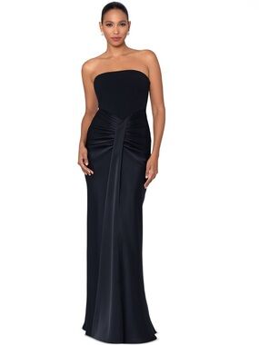 Betsy & Adam Strapless Drape-Front Satin Gown Size 14 Black